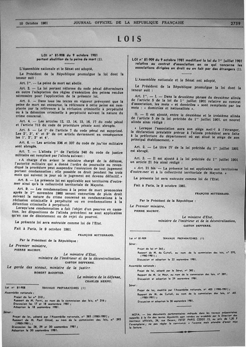 9 Octobre 1981 : Abolition De La Peine De Mort